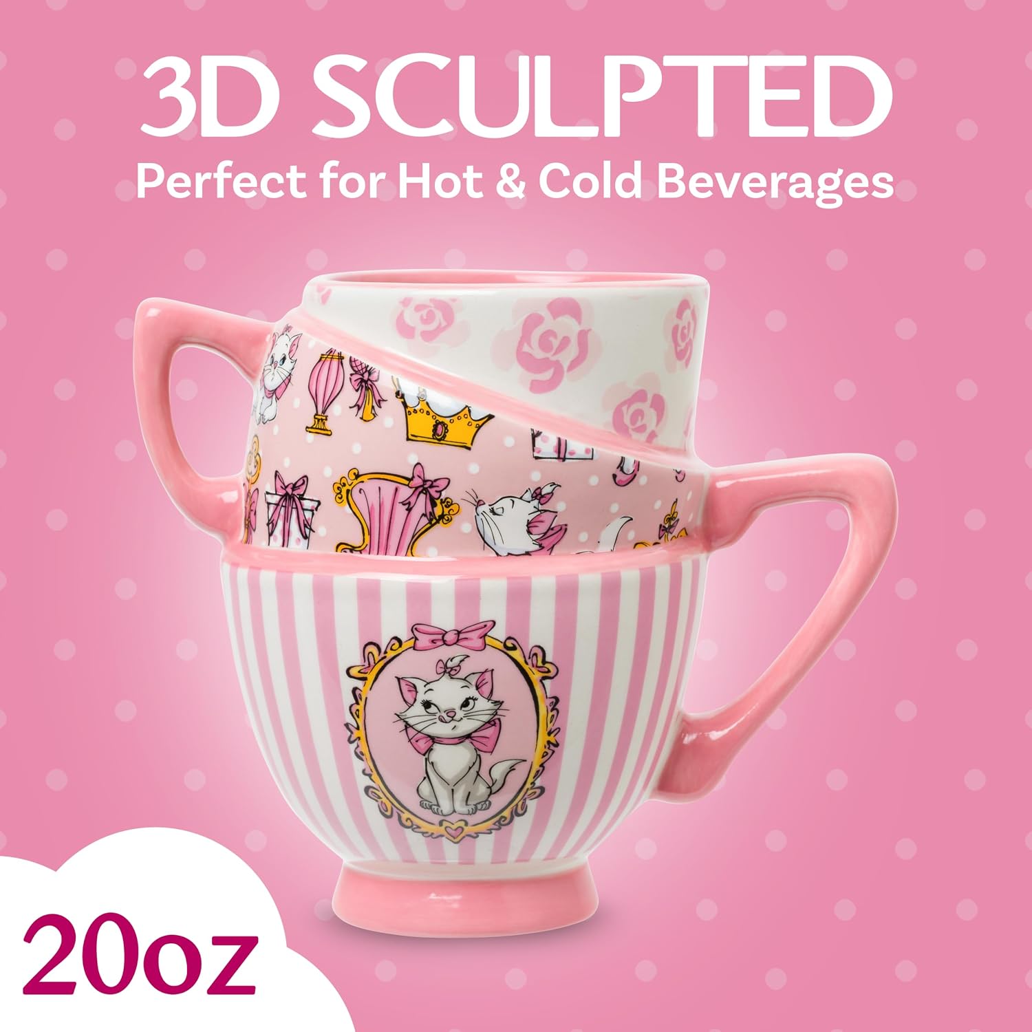 Silver Buffalo Disney Aristocats Marie Teacup, 3D Sculpted Mug, 20oz