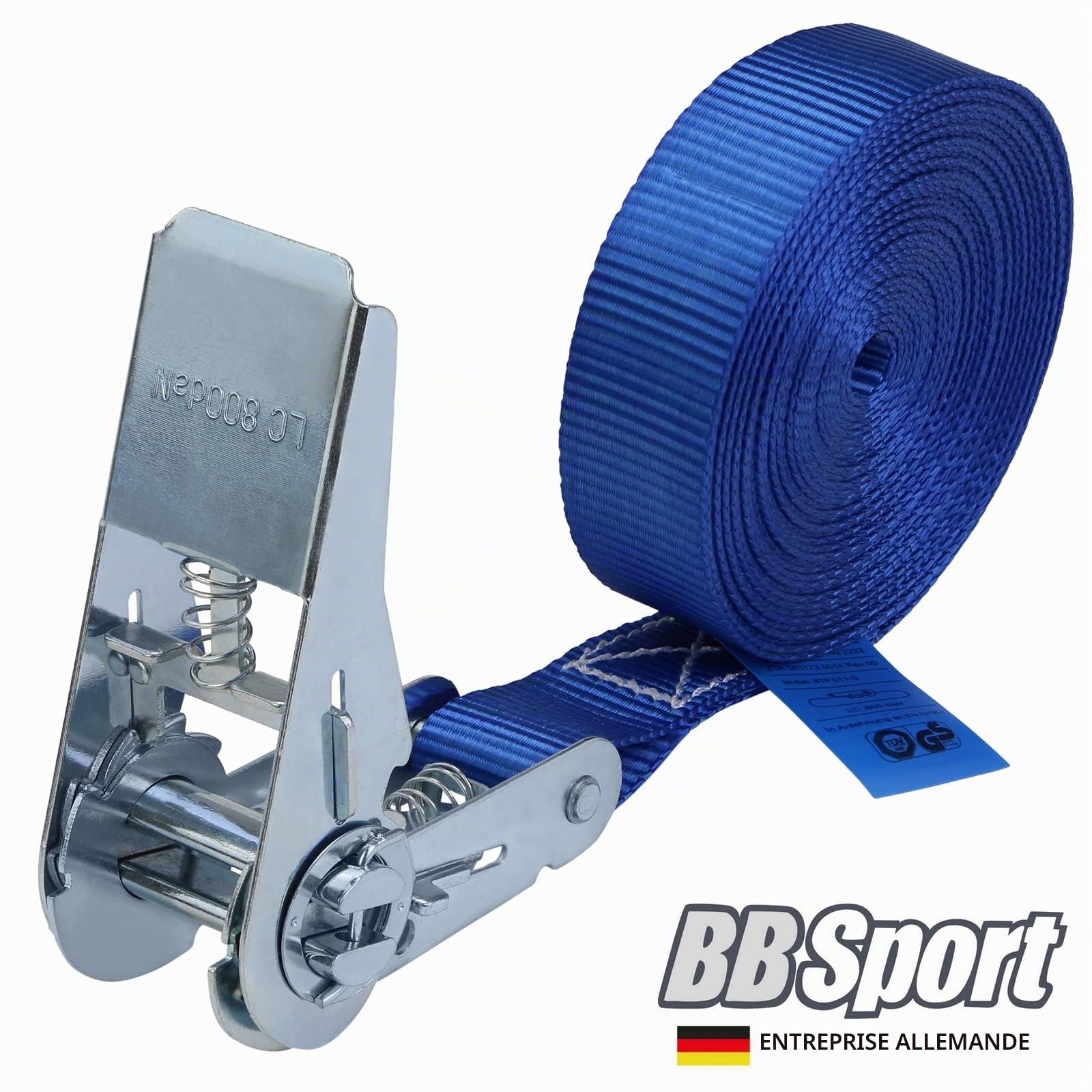 Sangle à cliquet d'arrimage 4 pièces Sangle de Fixation 4 m ou 6 m Bleu, Largeur 25 mm - Charge maximale 800 kg DIN en 12195-2, 4 pièces 2.5 cm x 6 m