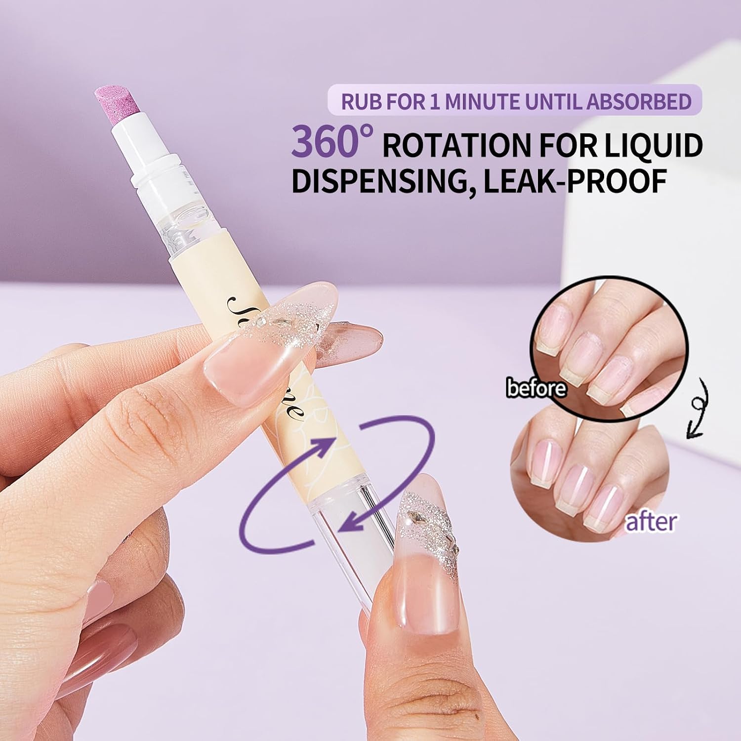 45° Ceramic Cuticle Oil Pusher Pen Dual-action Cuticle Oil Pen Gently Exfoliates and Nourishes Nails Suitable for Hangnails, Dryness, Cracks Nails Moisturises, Strengthens and Adds Shine,2ml*2