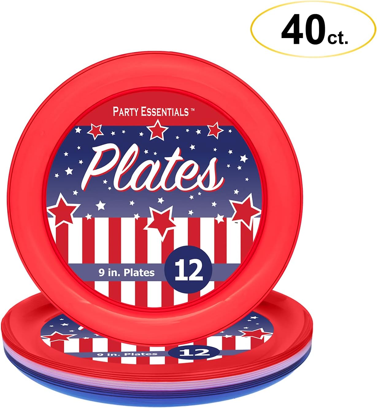 Party Essentials 4th of July Patriotic Theme Assortment Disposable Plastic Party Supplies, American Stars and Stripes, Plates/Tumblers/Cutlery Set, 273-Count