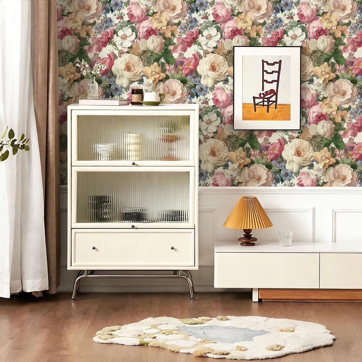 Jeweluck Vintage Floral Peel and Stick Wallpaper Floral Contact Paper for Cabinets 16.9”x118.1” Peony Flower Wallpaper Peel and Stick Removable Self Adhesive Wall Paper for Bedroom Decorative Vinyl