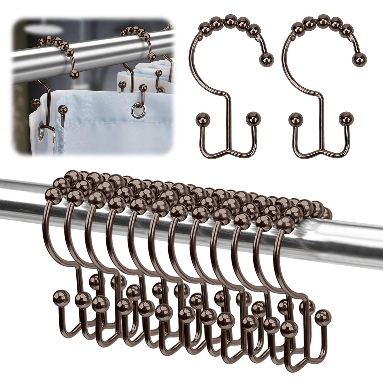 Ganci per tenda da doccia in acciaio inox, a forma di montagna, resistenti, antiruggine, gancio per tenda da bagno (36, colore A)