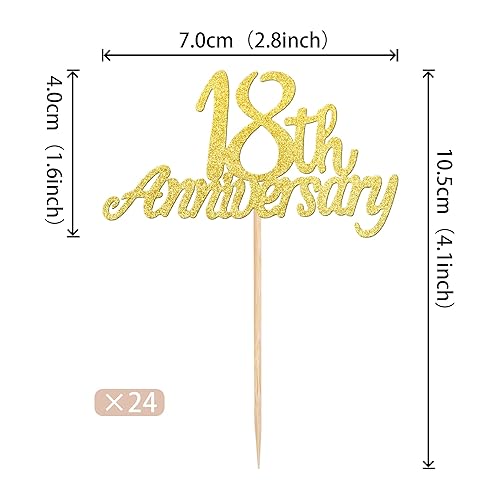 Miniatura 2 de 24 piezas de decoración de cupcakes con purpurina para 18 años, número 18, para 18 años, bodas, aniversarios, fiestas de cumpleaños, suministros de
