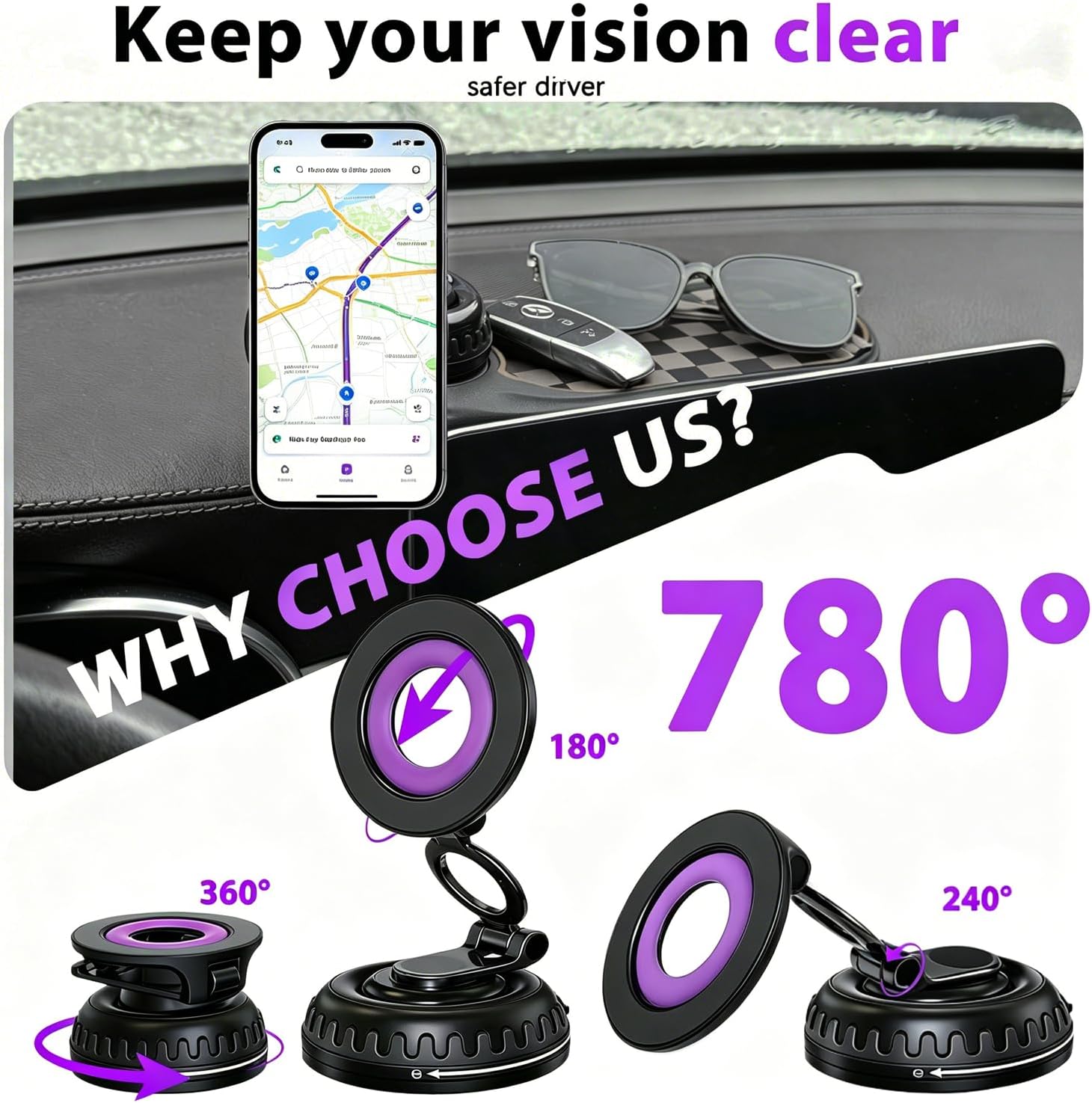 2026 Upgraded Car Phone Mount, 360° Adjustable Magnetic Anti-Slip Mat-Gray