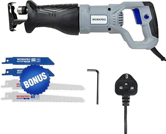 WORKPRO Reciprocating Saw 710W with 4 Blades, 2800 RPM Variable Speed, 20mm Stroke Length, Tool-Free Blade Change, Electric Corded Sabre Saw for Wood Metal Cutting