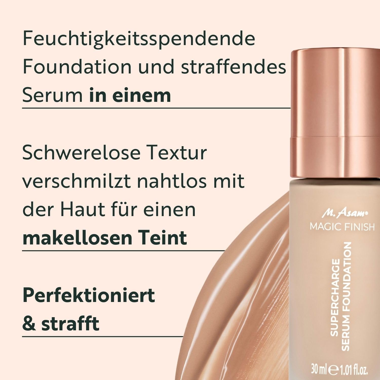 M. Asam MAGIC FINISH Supercharge Serum Foundation Warm Sand (30 ml) – Feuchtigkeit spendende Foundation & straffendes Gesichtsserum in Einem, Anti-Aging Make-up mit optimaler Deckkraft & Hyaluron
