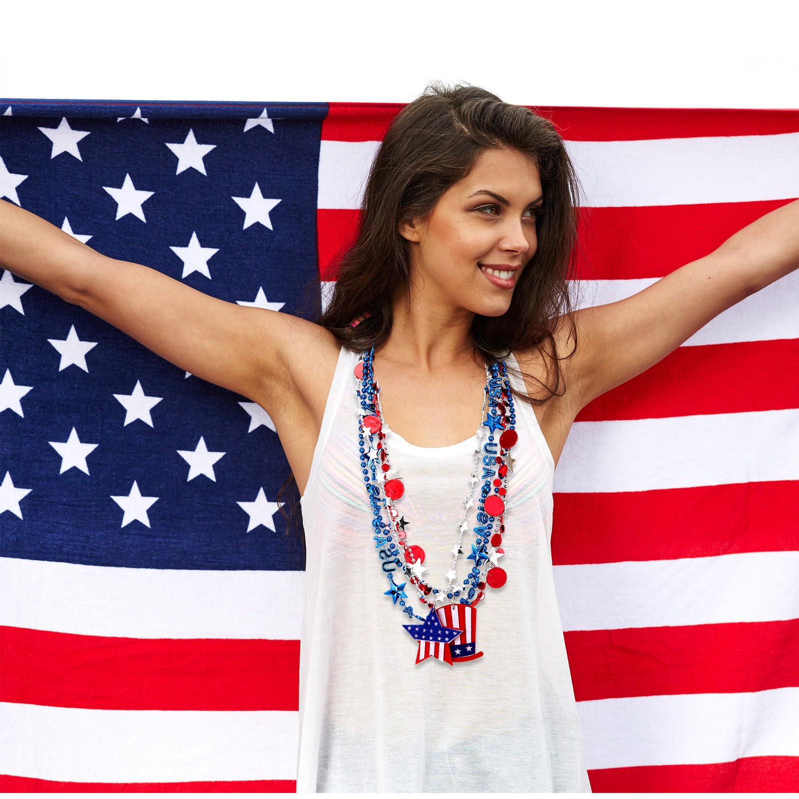 12 Collane Con Perline Per Il 4 Luglio - Rosse, Argento E Blu, 83,8 Cm, Accessori Patriottici Per Feste Dell'Indipendenza, Memorial Day E Mardi Gras