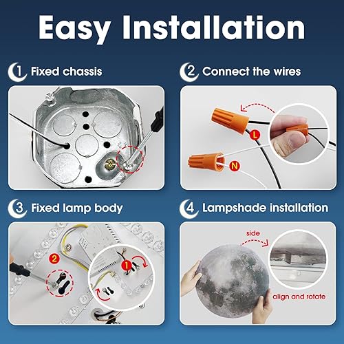 Miniatura 6 de Lámpara de techo de 31 W, 13.8 pulgadas, 5000 K, estilo luna, luces de techo modernas, lámpara de techo blanca de luz diurna para dormitorio,