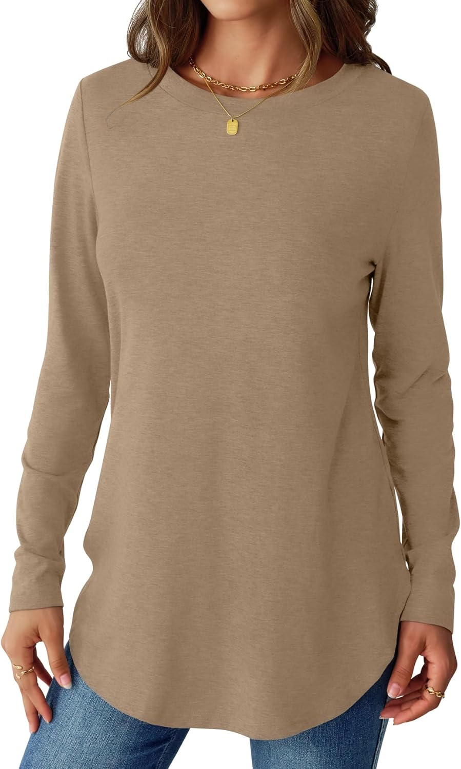 NORACORA Women Long Sleeve Shirts Loose Tunic Crew Neck Lightweight Side Split Casual 2026 Spring Trendy Basic Tshirts Blouse - Image 2