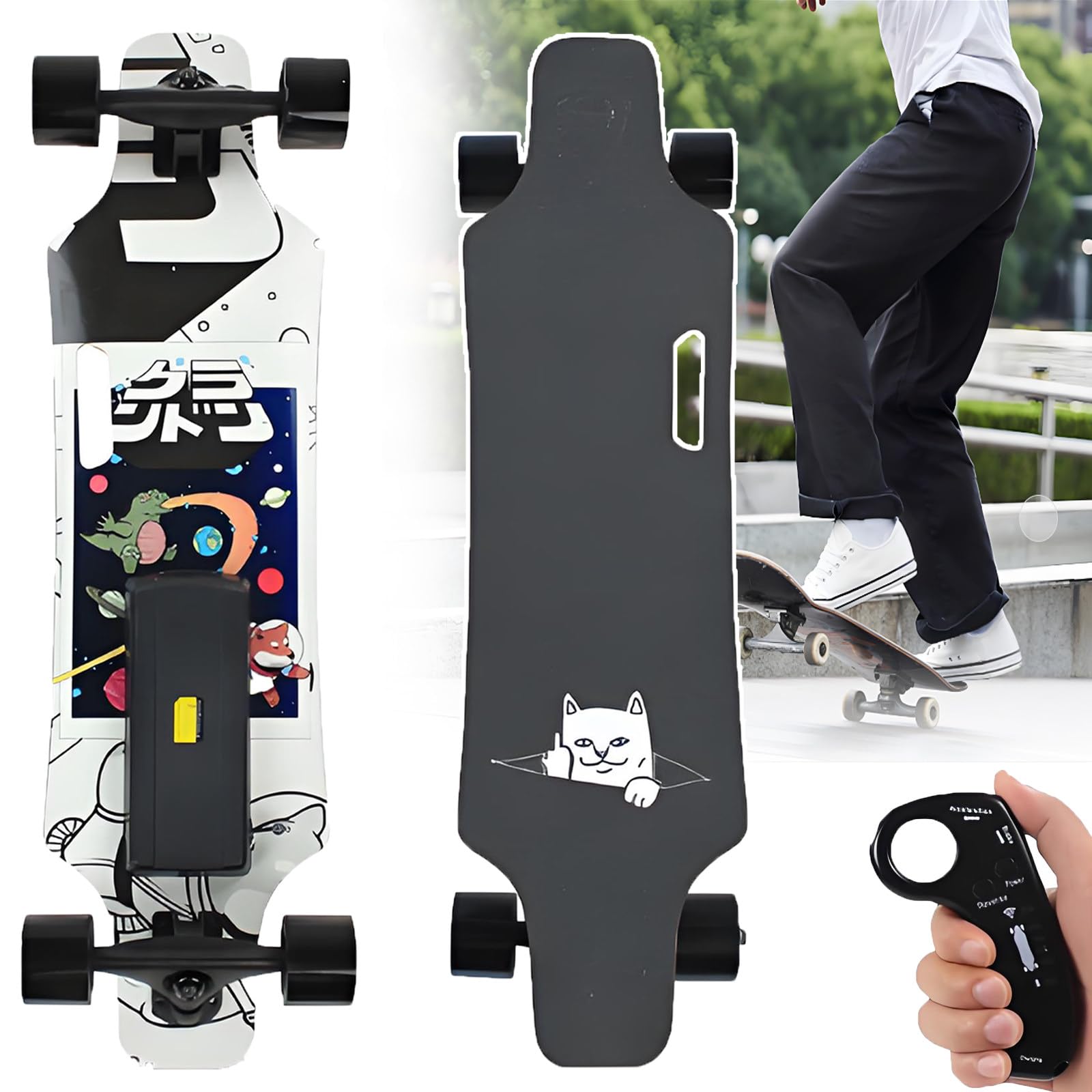 Skateboard Elettrici per Adulti - Nuovo Longboard Elettrico da 350 W con Telecomando, 25 Km (15,6 mph), Autonomia di 8 Km (9,4 Mi), capacità di 90 kg+ Skateboard Elettrici Cruiser TypeB