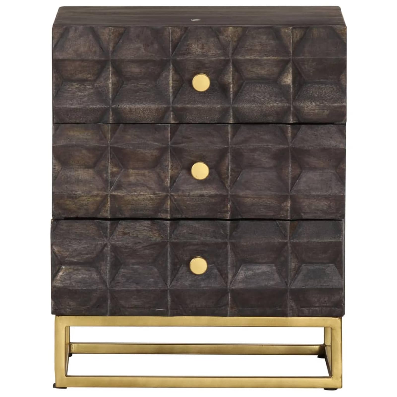 Mesitas de noche de madera maciza de mango de color negro, 40 x 30 x 50 cm