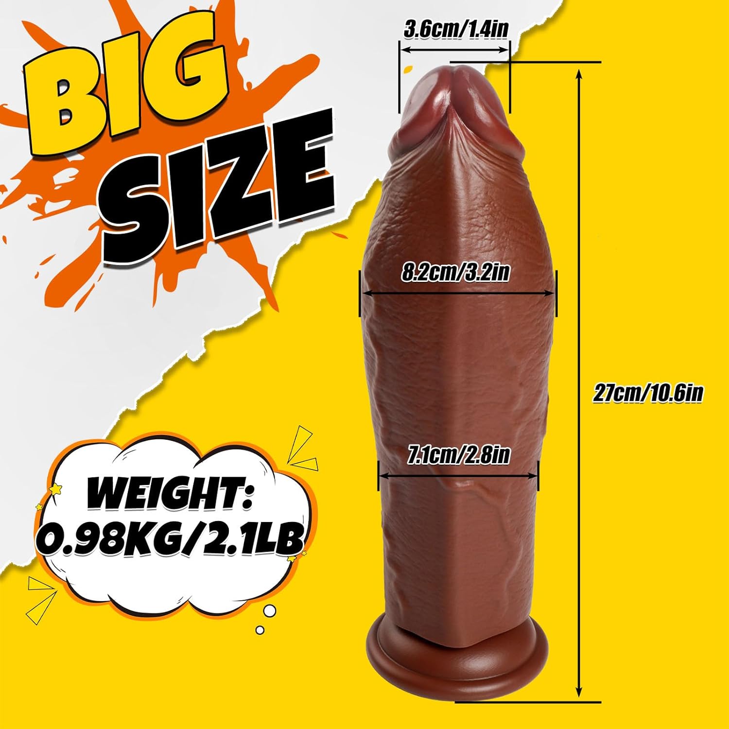 10.6 inch Big Dildo Realistic,3.2 '' Diameter Thick Dildo Brown No Balls with Suction Cup,Large Adult Toys & Games for Women Men Gay Couples