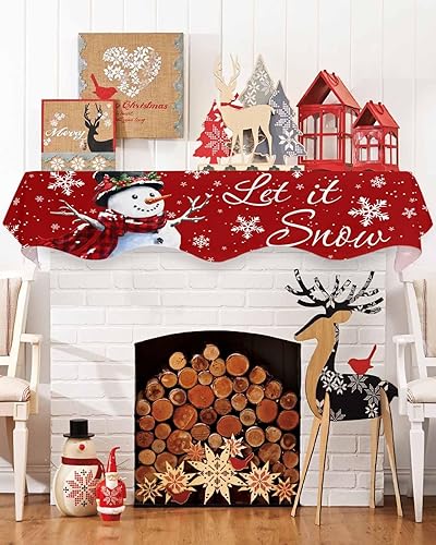 Bufanda roja de muñeco de nieve de Navidad para chimenea de 70 x 17 pulgadas, copo de nieve blanco, decoración temática de invierno para chimenea,