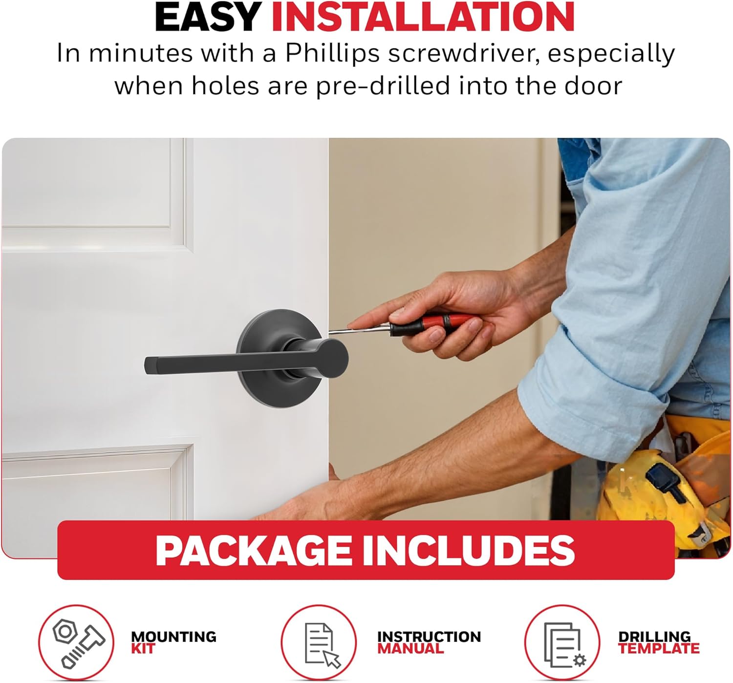 Honeywell Safes & Door Locks Matte Black Front Entry Handleset with Single Cylinder Deadbolt – Stylish and Secure, Door Lock with Curved Lever for Interior and Exterior Doors - 8108640
