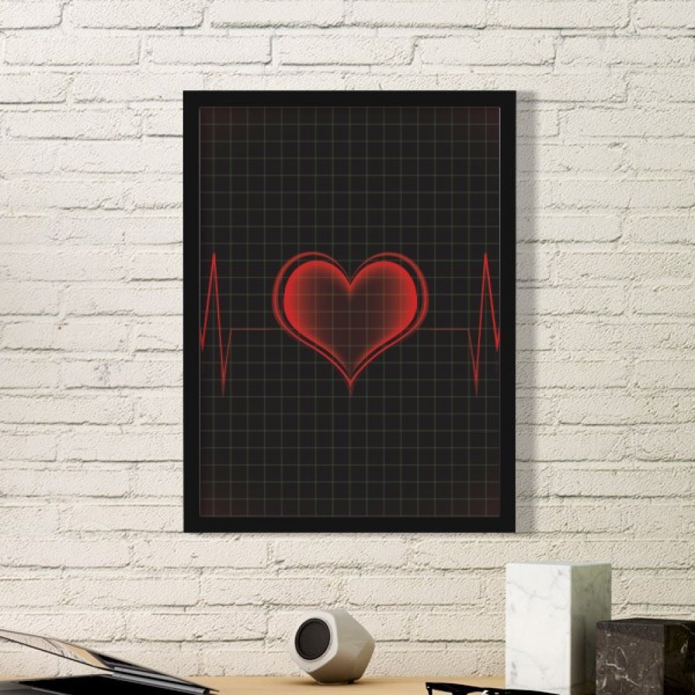 Peinture Art Cadre Photo Bois Noir Coeur Électrocardiogramme Finition Premium