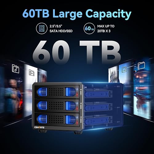 Miniatura 2 de Caja de disco duro de 3 bahías con ventilador de refrigeración para HDDSSD SATA de 2.5"3.5" con USB AC 3.0, compatible con 60 TB, intercambio en