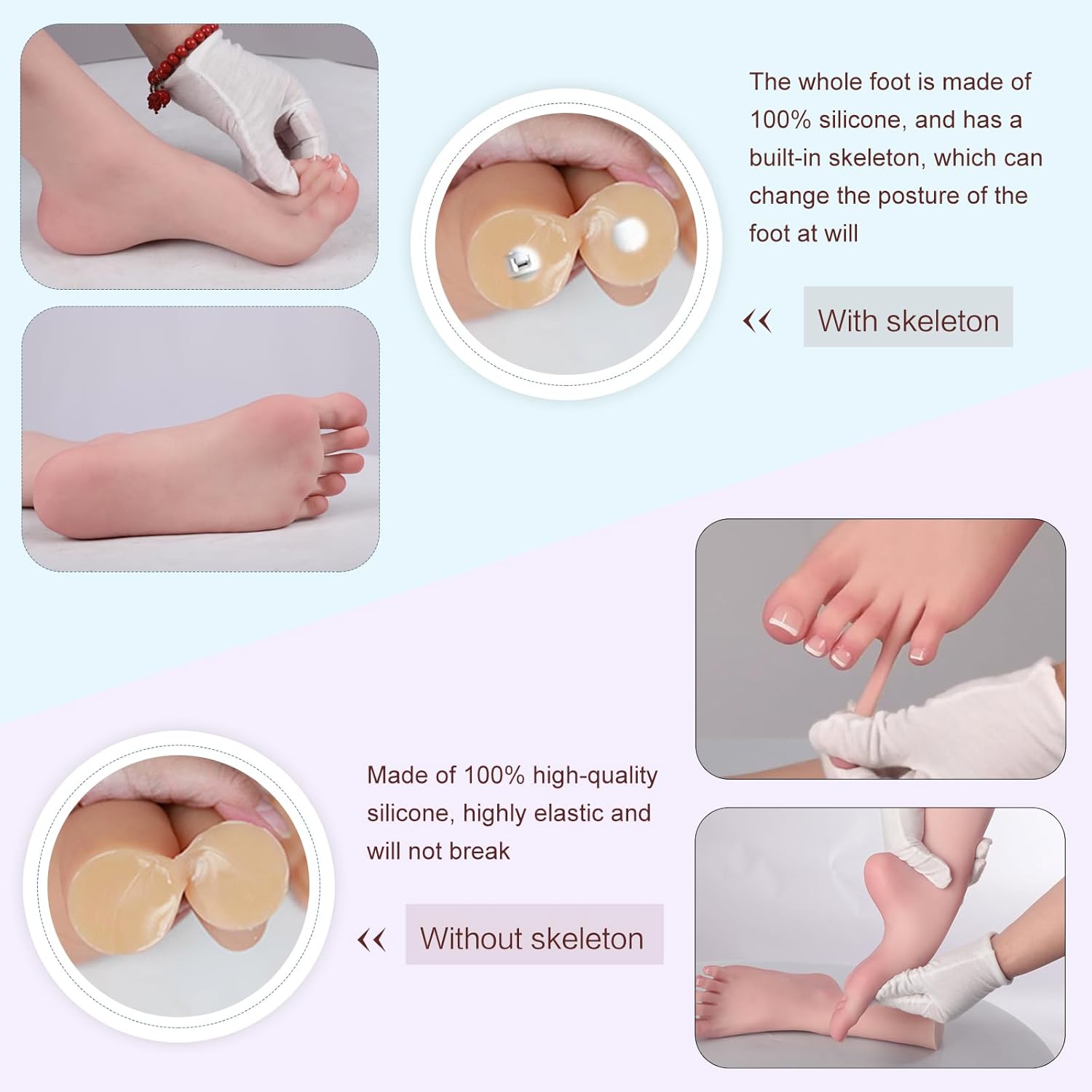 MOTLEYBEAN Silicone Female Feet Realistic Silicone Feet 1:1 Life Size Foot Mannequin Not TPE for Jewelry Display Tattoo Practice Art Collection (Right Foot-Brown)