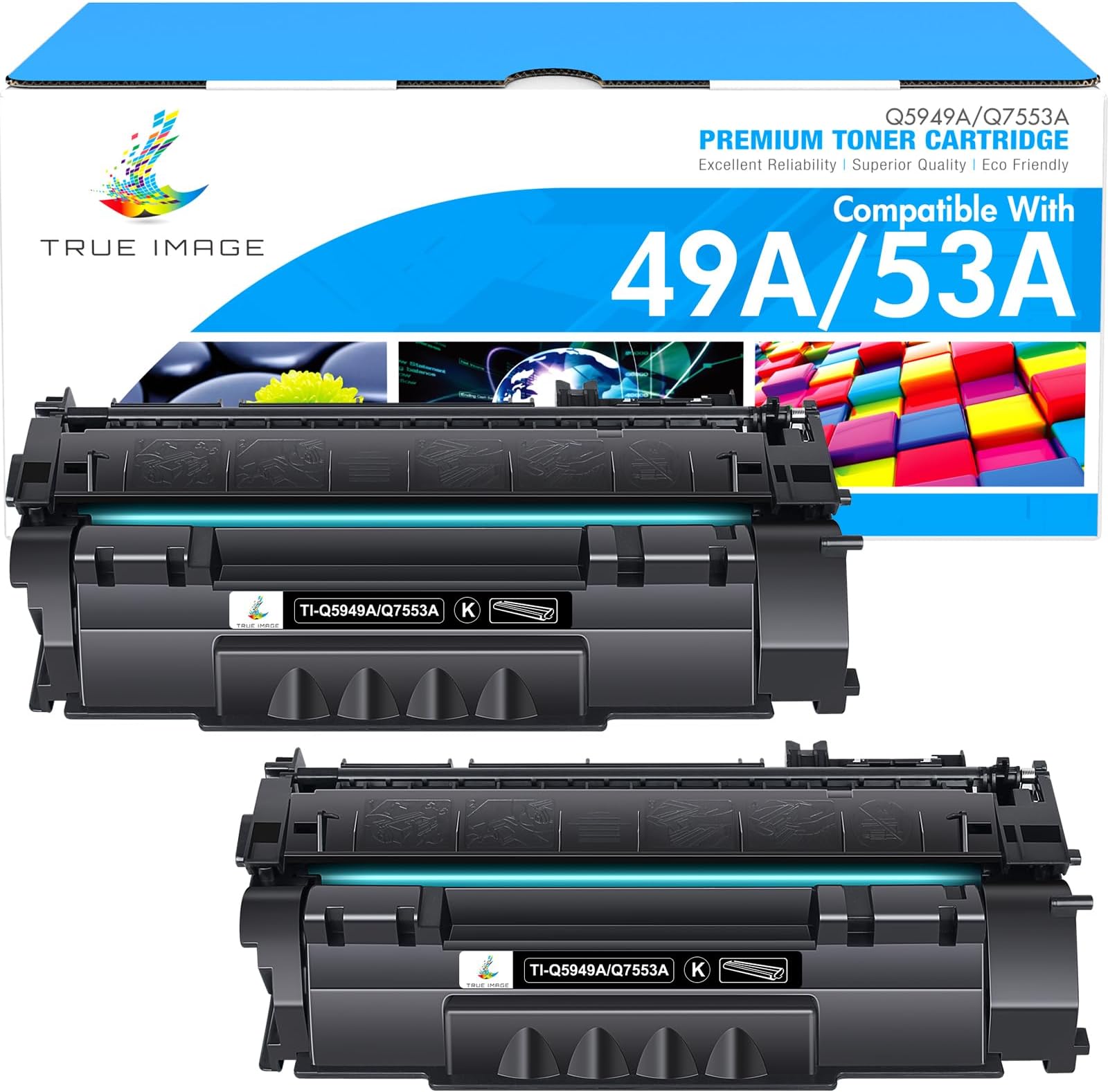 TRUE IMAGE Compatible Toner Cartridge Replacement for HP 49A Q5949A 53A Q7553A 49X Q5949X for HP LaserJet 1320 Toner Cartridge 1320n 3390 1160 1320tn 1320nw 3392 P2015 P2015dn Printer (Black, 2-Pack)