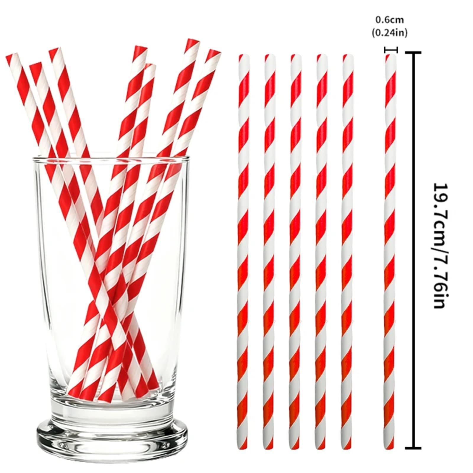 Pailles en papier jetables à rayures rouges et blanches, 400 pièces, for café, jus de lait, Cocktails, pailles de noël
