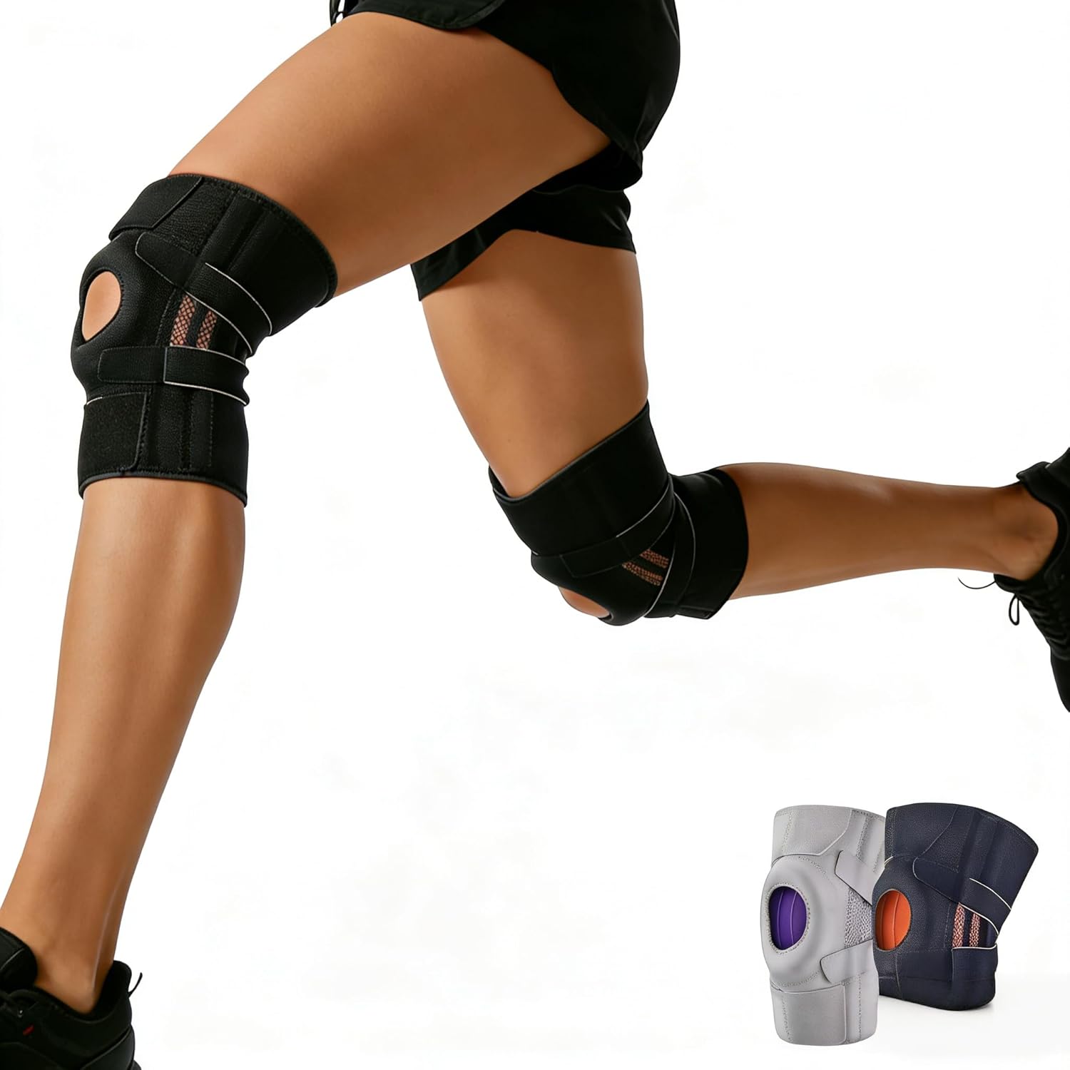 Knee Brace with Side Stabilizers & upgraded Patella Gel Pads-Adjustable Compression Support for Knee Pain Relief and Injury Recovery-Maximum Support for Running&Sports,suitable for Women&Men（Black）
