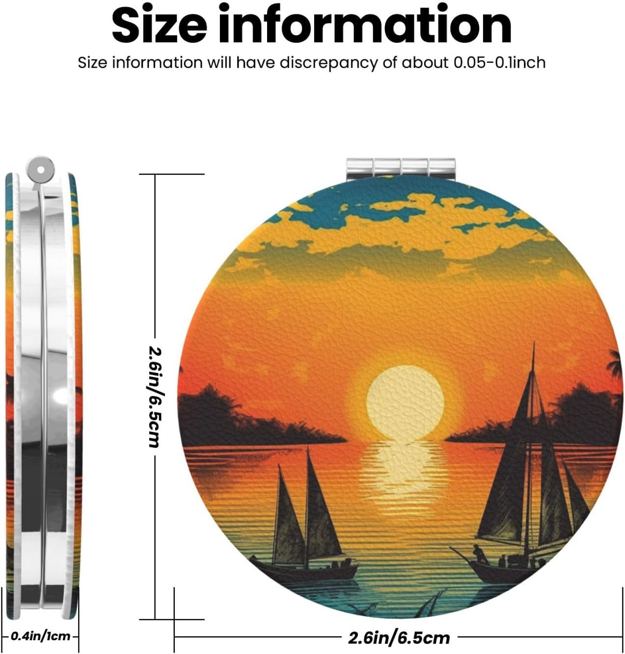 Sunset with A Boat Compact Mirror Small Travel Makeup Mirror 2X 1x Magnification Portable Folding Mirror Lightweight Metal Cosmetic Pocket Mirror for Women Gifts image 3