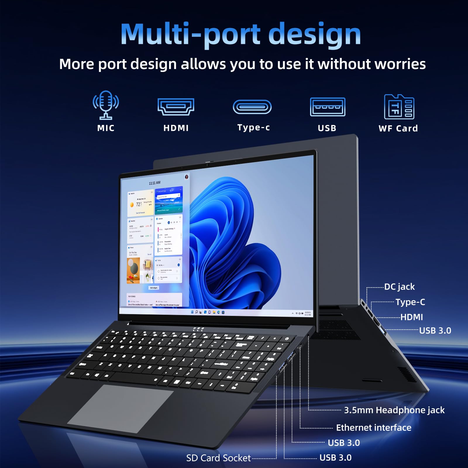 16 Pouces Ordinateur Portable, Core i5 8210Y Processeur 16Go RAM 512 Go SSD, PC Portable écran 1920 x 1200 IPS, RJ45, USB 3.0, HDMI, BT 5.0, Laptop Pavé Numérique Rétroéclairé