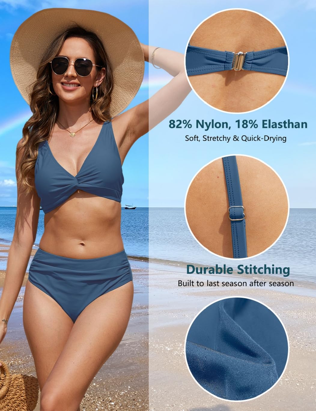 CheChury Bikini Set Mujer Dos Piezas Talle Alto Cuello en V Reductor Control Vientre Push Up