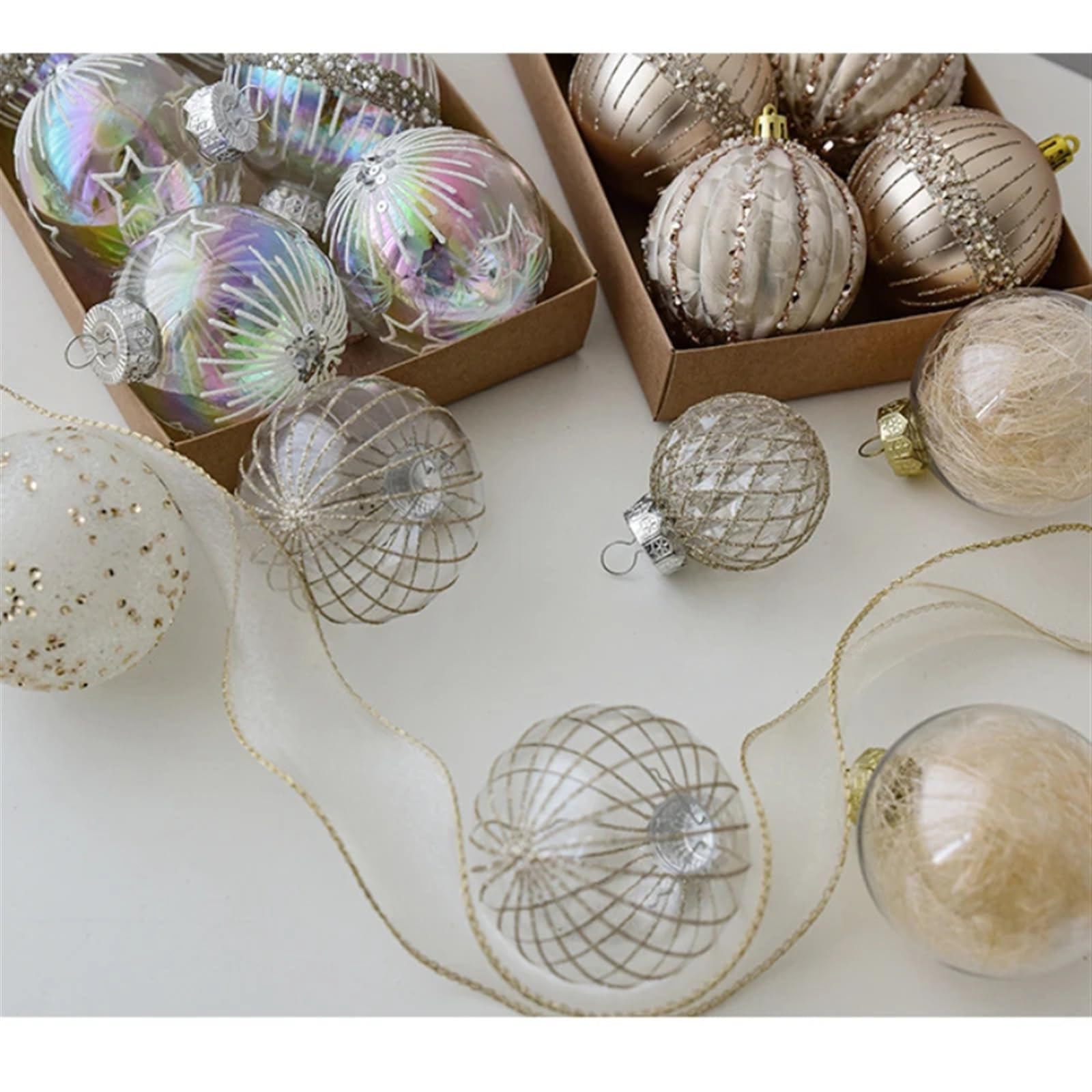 Adornos de bola de Navidad, 8 cm, tela pintada, transparente, decoración para árbol de Navidad