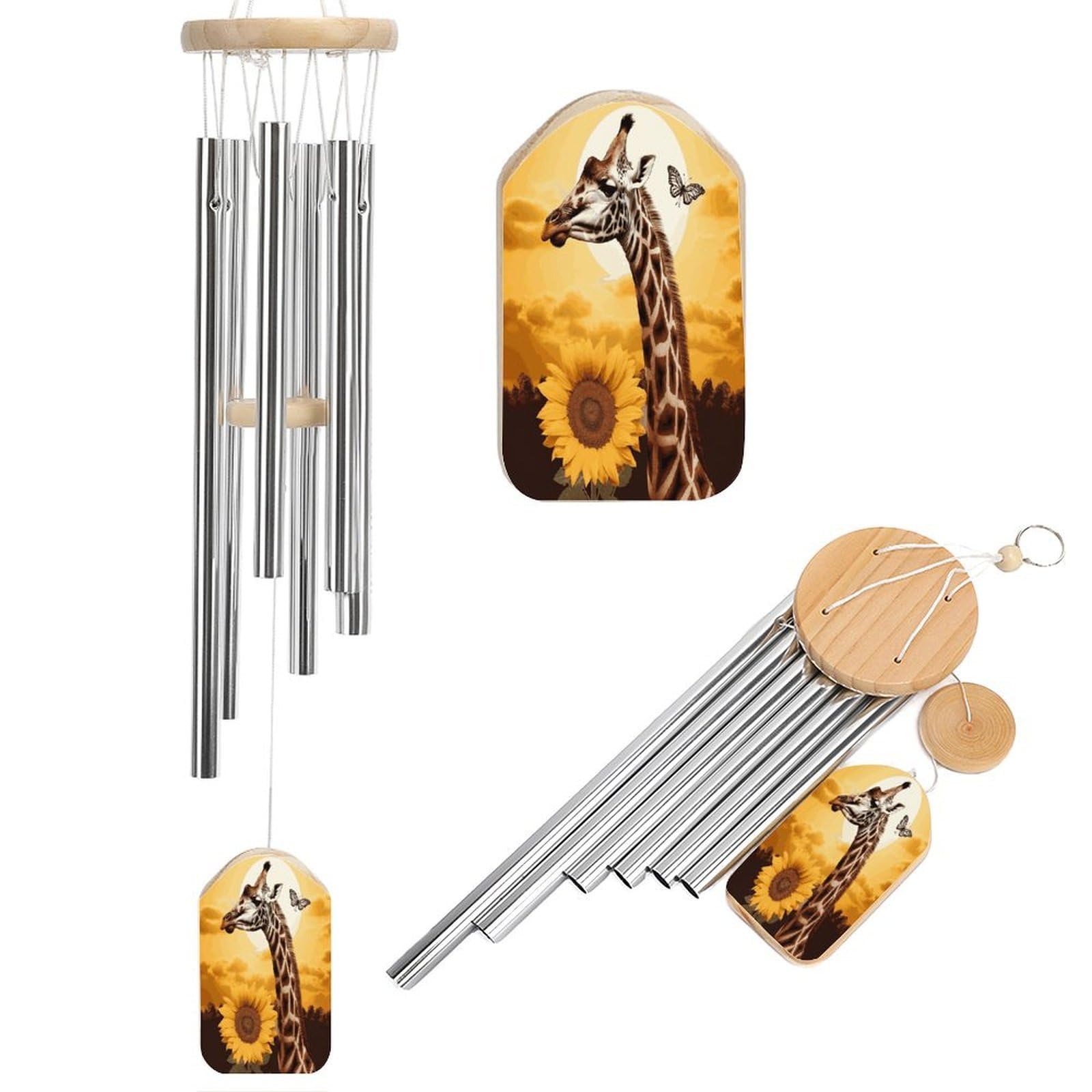Fekiloot Style Giraffe And Sunflower Tone Wind Chimes For Outside,Wind Bell With 6 Aluminum Alloy Tubes,Sympathy Wind Chime For Yard/Garden/Patio Decor
