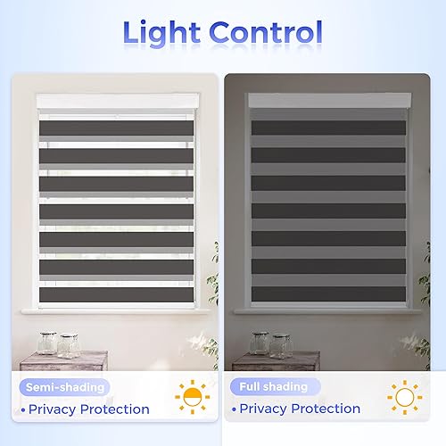 Miniatura 2 de Allesin Zebra - Persianas opacas para ventanas, persianas enrollables estilo cebra, color gris carbón, 30 x 72 pulgadas, filtro de luz de doble capa