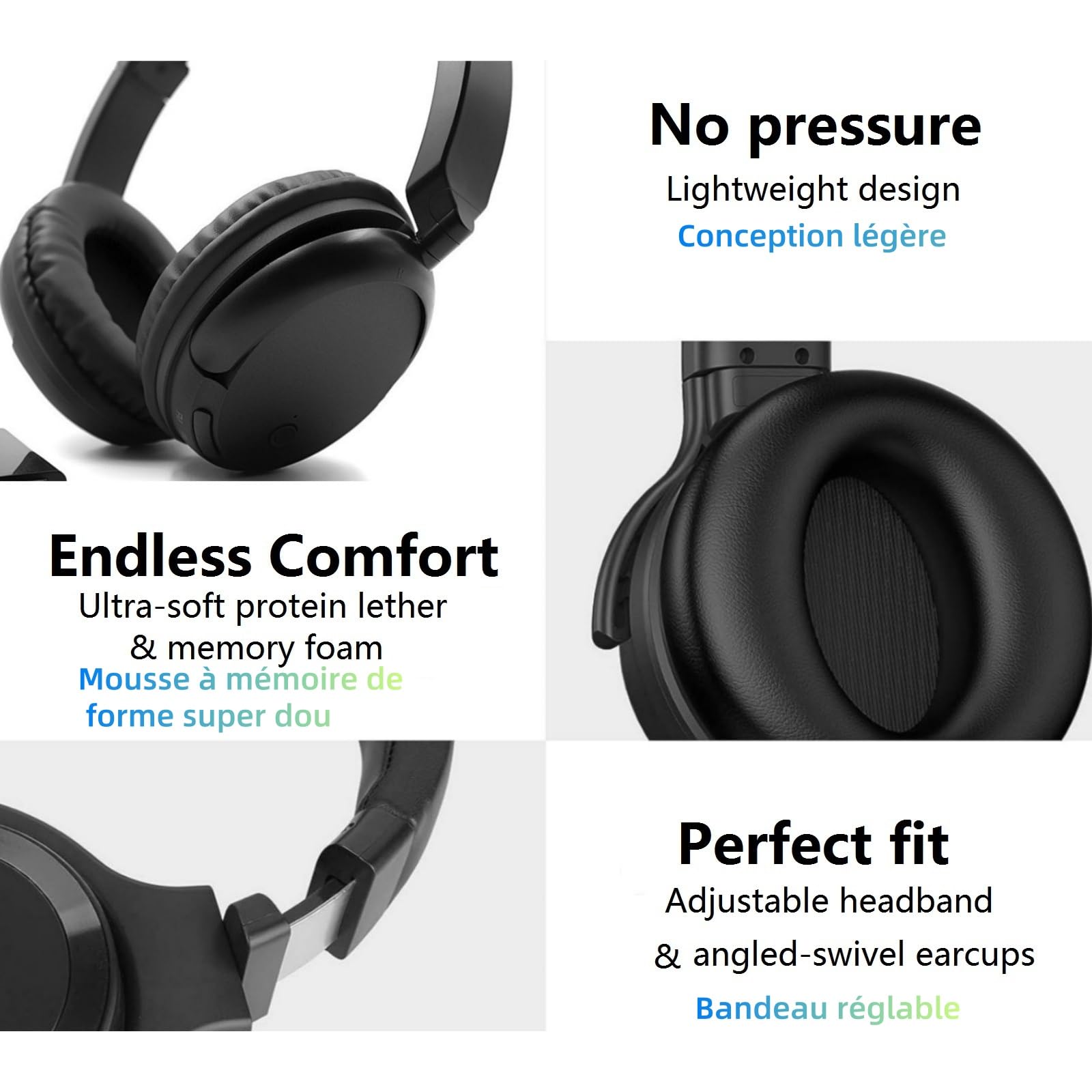 Auriculares Bluetooth 5.3, Bluetooth inalámbricos con transmisor USB, diadema retráctil, auriculares ultra ligeros para adultos, adolescentes y mayores, color negro