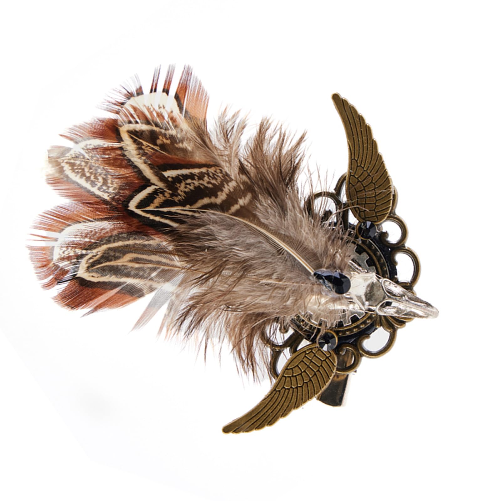 MontesyWing Brooch With Gear Steampunk Feather Brooch Pin Multiuse Badges Hairclip Women Decorative Barrettes PunkStyle Hat Pin Hair Clip