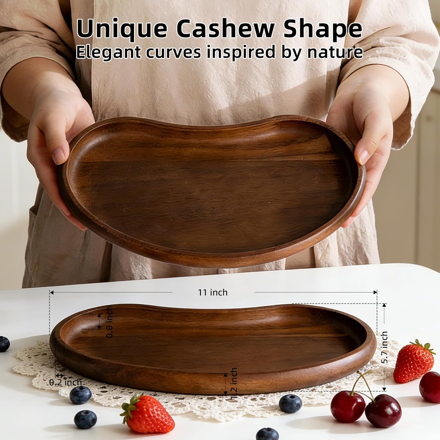 Acacia Wood Serving Tray – Premium Craftsmanship Decorative Tray Irregular Handmade Catchall Plate for Keys, Snacks, Coffee Table Décor & Entryway Organization-10.9 * 5.7 * 1.18 inches