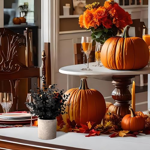 Miniatura 5 de Paquete de 2 plantas artificiales pequeñas de eucalipto negro en maceta para decoración de Halloween, estantes, escritorio, hogar, casa de campo,