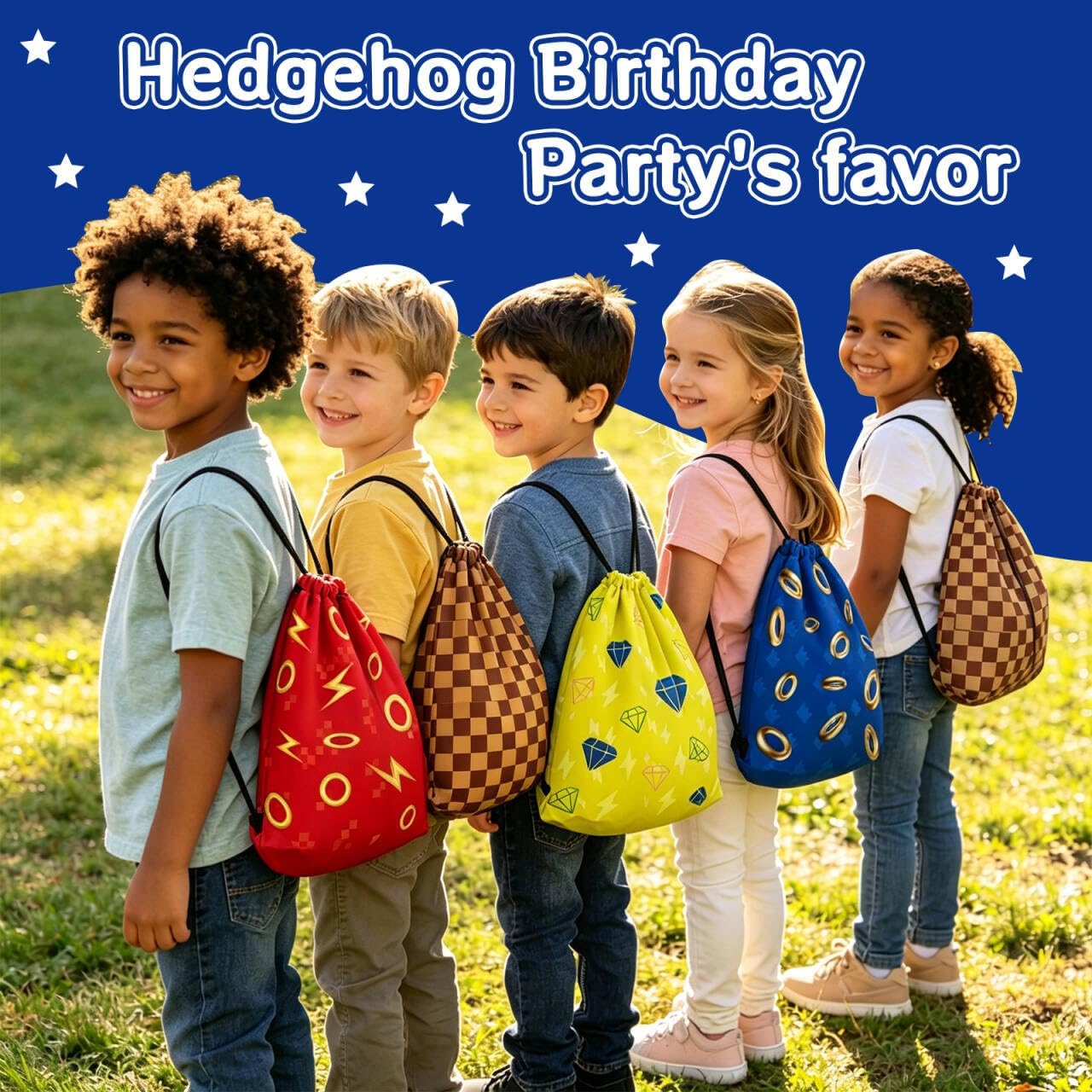 Hedgehog Theme Party Favors, Gaming Theme Birthday Party Supplies & Goodie Bags for Kids, Include Drawstring Bags Notebook Silicone Bracelet Invisible Highlighter for Gifts Fillers
