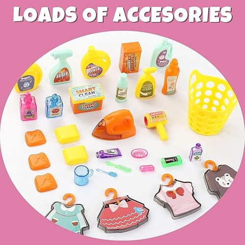 Vista 26 de My Modern Mini Kitchen House - Juego de accesorios de juguete con luces y sonidos realistas para niños pequeños, niñas (4 en 1 con muñeca)