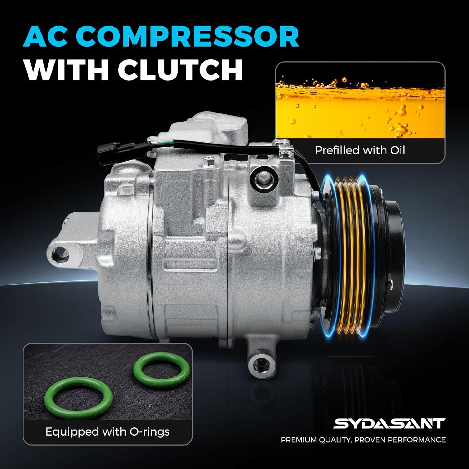 AC Compressor for 3.5L Ford Explorer 2011-2015, Police Interceptor Utility 2013-2015 3.7L, A/C Air Conditioner, BB5Z19703A, 98332, CO-9777C, with Clutch