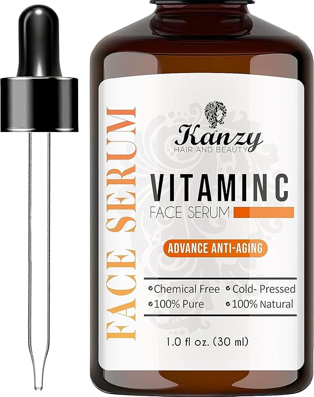 Kanzy Visage Sérum à la Vitamine C pour le avec acide Hyaluronique - Sérum Vegan anti-âge et anti-rides naturel et biologique, Kanzy Le sérum à la vitamine C et E dodu, hydrate et illumine 30 ml