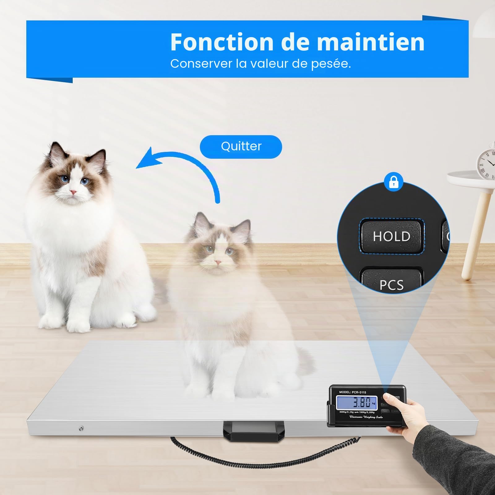 Balance numérique LCD, grande pour animaux de compagnie, 103 x 53 cm, 300 kg, balance vétérinaire, moniteur noir, balance pour animaux domestiques, cliniques vétérinaires, courrier, expédition