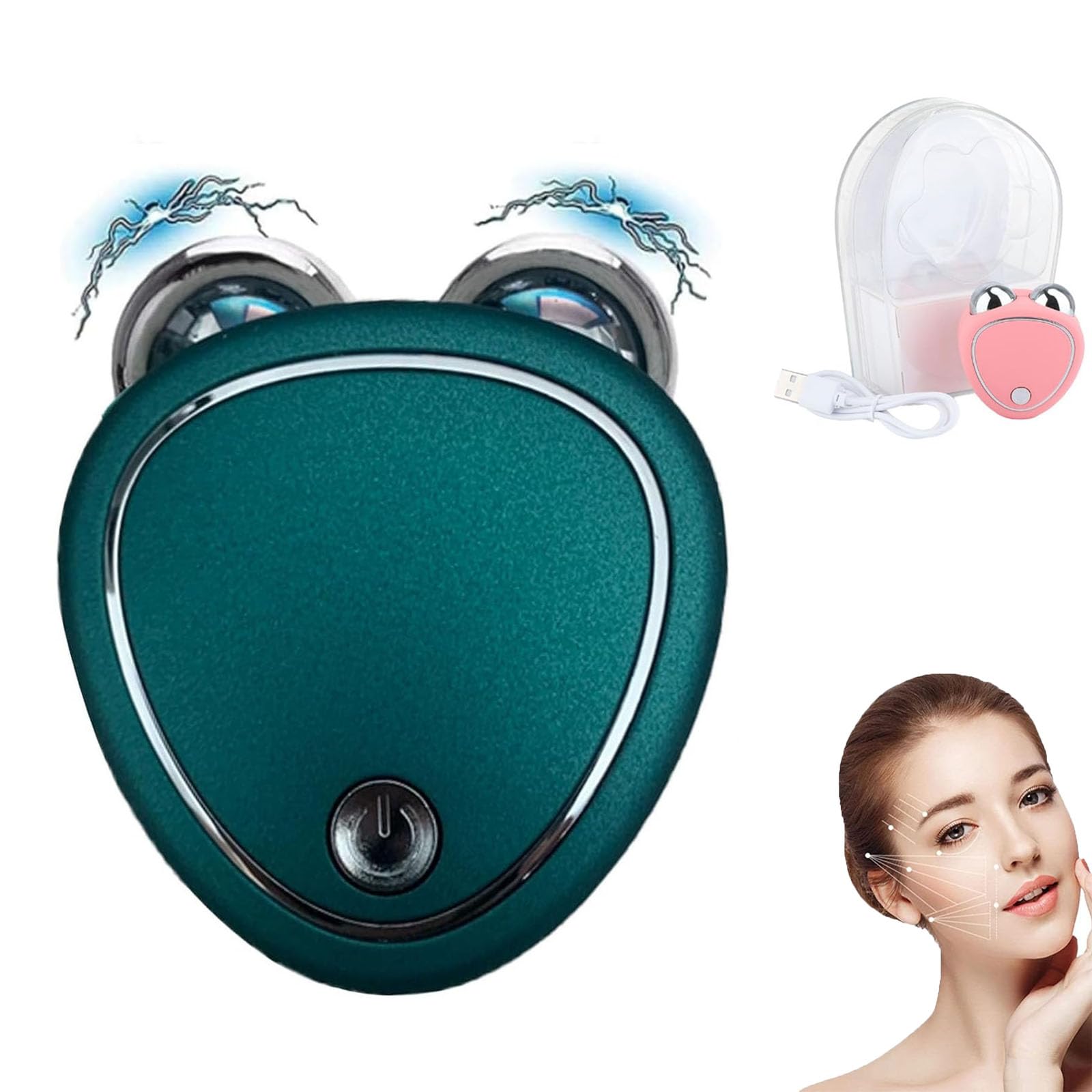 Skindion - Rodillo facial de microcorriente, nuevo dispositivo facial de microcorriente, rodillo masajeador facial de 5 microcorrientes, masajeador facial eléctrico con 3 engranajes, levanta la cara y