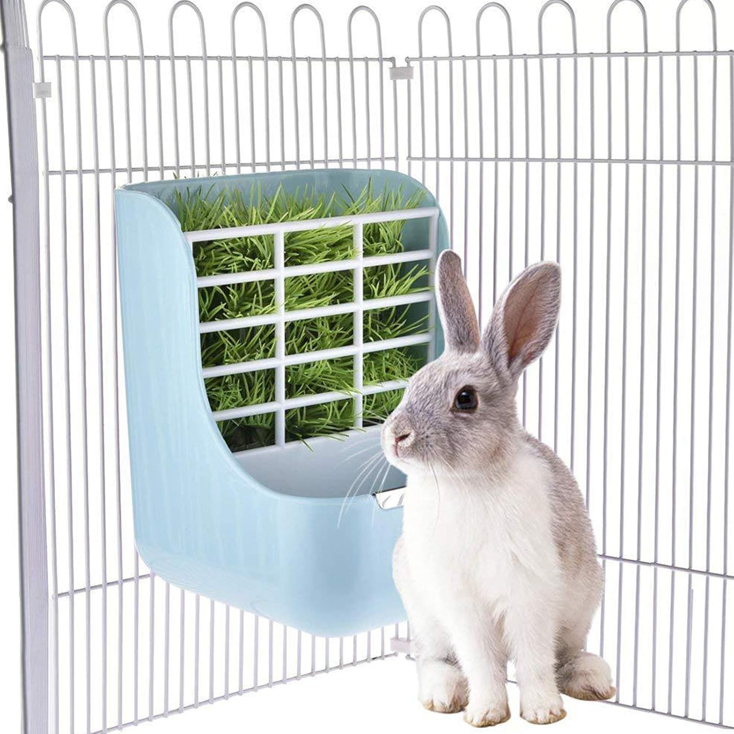 Heiqlay Rabbit Hay Rack with Litter Tray and Drinking Bottle, Rabbit Hay Feeder Rack, Less Wasted Manger for Rabbits, Guinea Pigs, Chinchillas, Hamsters and Small Animals