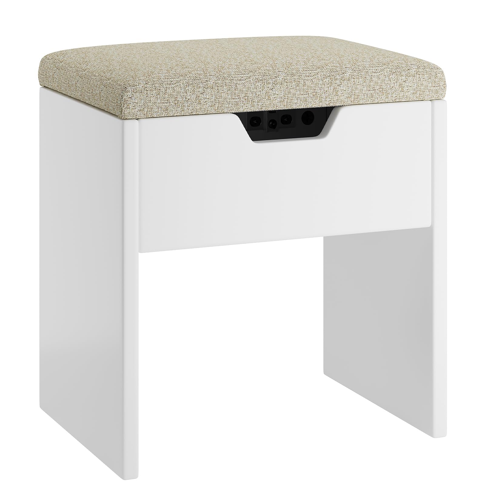 Devoko Tabouret de Coiffeuse avec Rangement, Chaise de Maquillage Rembourrée, Repose-Pieds en Tissu, Respirante et Un Confort, pour Chambre à Coucher, Dressing et l'Entrée, Tabouret Moderne Blanc