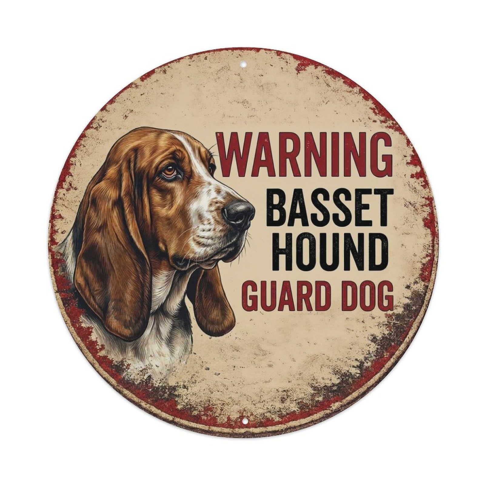 Metal Tin Sign Vintage Warning Basset Hound