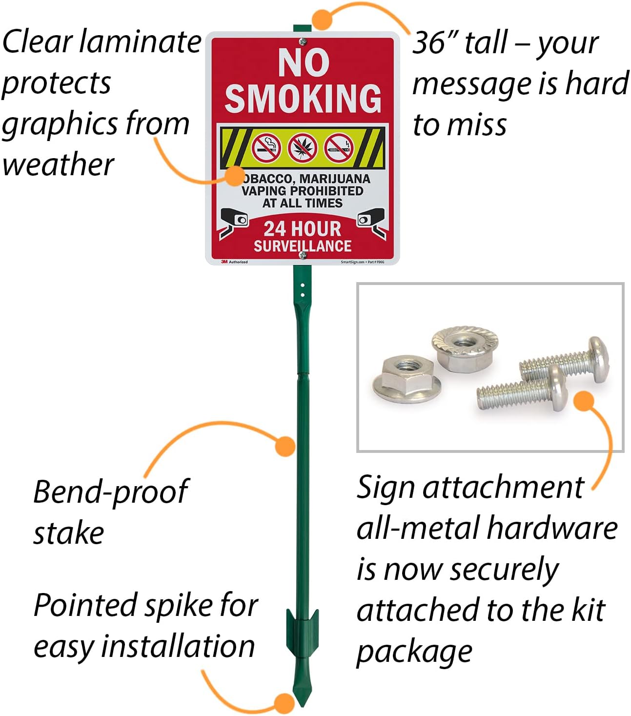 SmartSign 12" x 10" 'No Smoking Tobacco/Marijuana/Vaping Prohibited' Yard Sign with 3 ft Stake, 40 mil Aluminum, 3M Laminated Engineer Grade Reflective Material, Multicolor