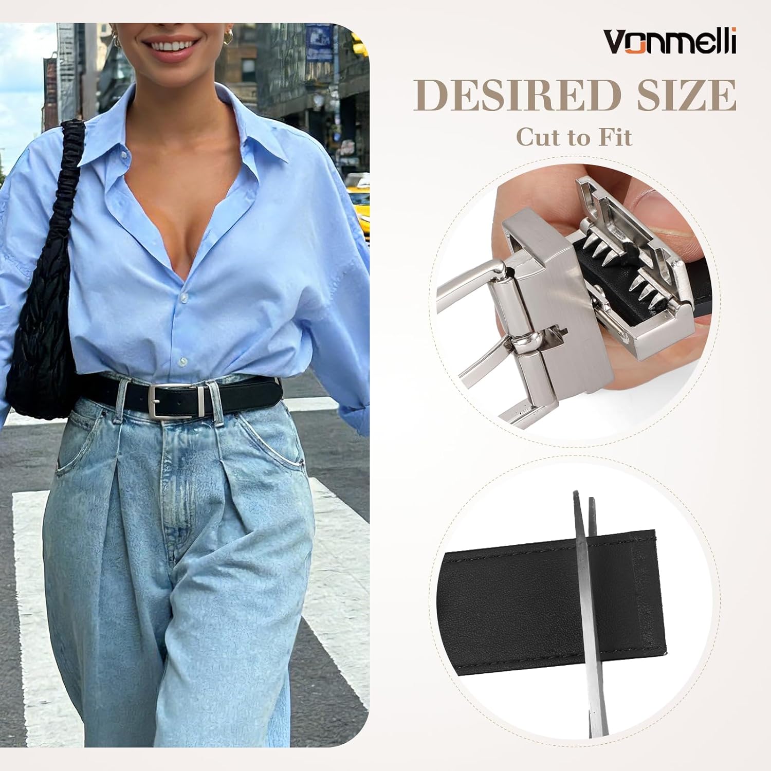VONMELLI Reversible Belt for Women Leather Belts for Jeans Pants Fashion Ladies Dress Belt Trim to Fit - Image 3
