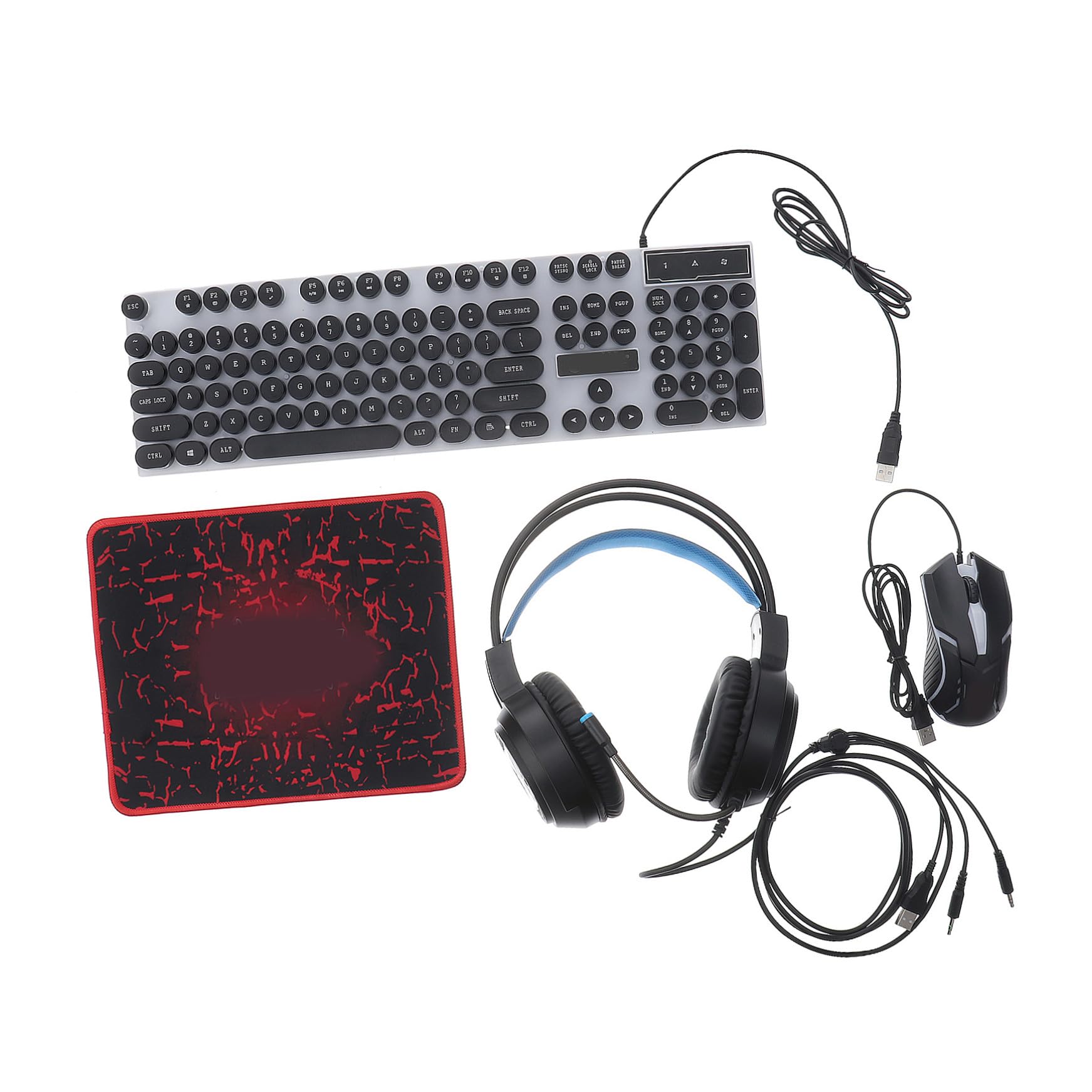 Combo de Teclado y Ratón USB Negro, 104 Teclas, Abs | Retroiluminación Colorida, 1 Set 4 Botones y USB 2.0, Jack 3, 5mm, Plug And Play