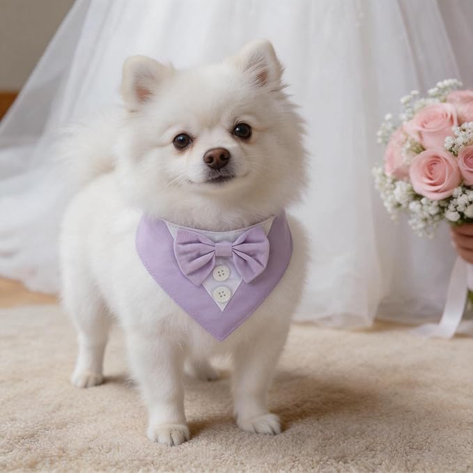 Disfraz de Tuxedo para Perro con Corbata de Moño - Morado, Talla M miniatura 7