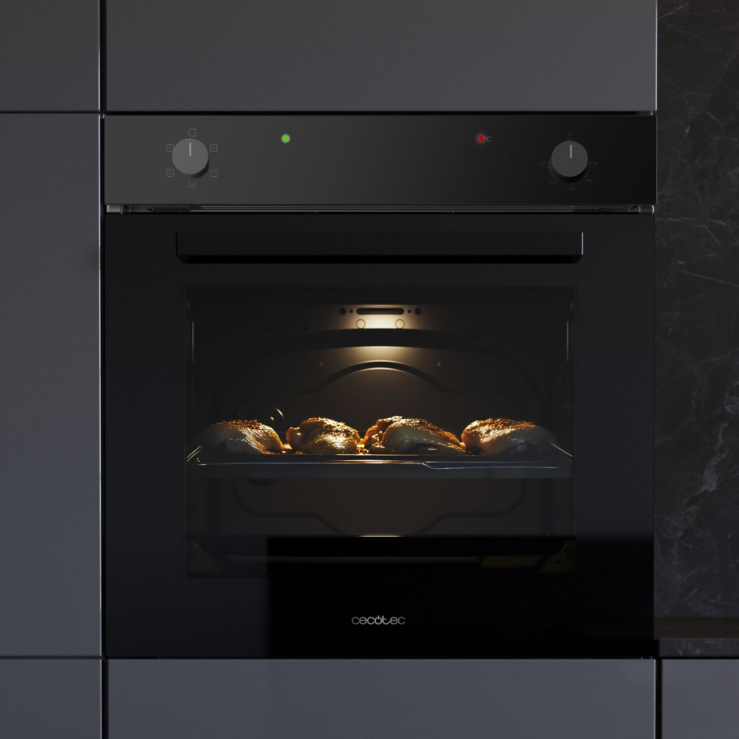 Cecotec Forno da Incasso Convenzionale 77L Bolero Hexa C126000 Dark Inox A. 2800W, 4 Funzioni, Modalità Convezione, Steam Base X2, Basso Consumo, Facile Pulizia, 5 Posizioni