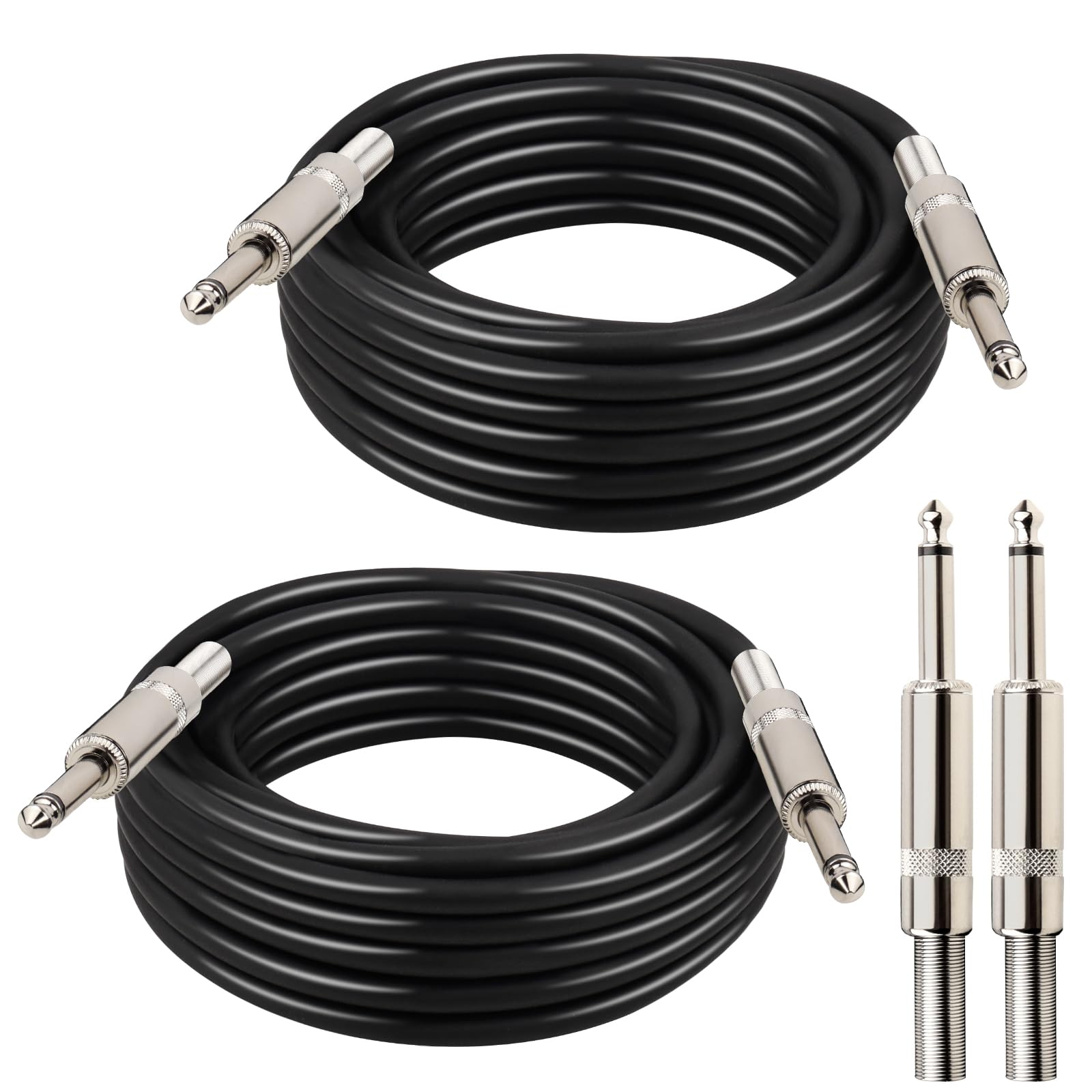 MOOKEERF Zestaw 2 kabli głośnikowych 6,35 mm, 2 x 4,6 m męski kabel głośnikowy TS do wzmacniacza audio DJ/PA 4,6 m