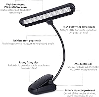 Vista 7 de Luz de soporte de música, luces de piano con clip, 9 luces LED de orquesta, lámpara de libro para músico, totalmente ajustable, sin parpadeo